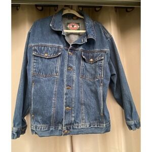 VTG 90s Eagles Ridge Denim Trucker Jacket Mens Large Blue Lined Heavy Pockets